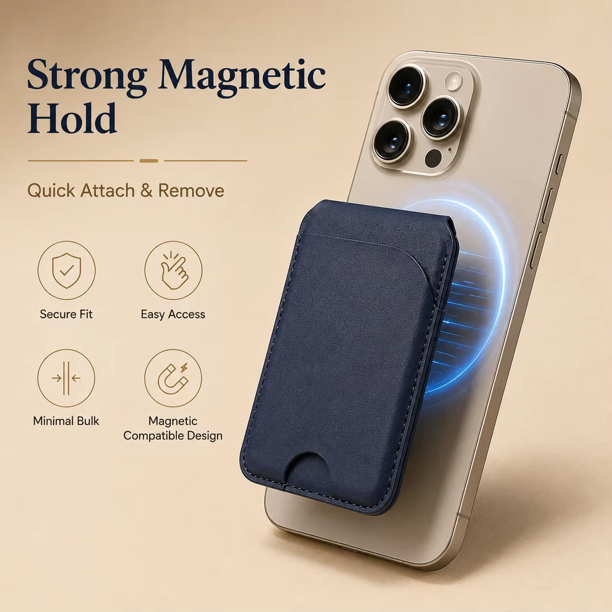 Magnetic Leather Card Holder Foldable Phone Stand, Magsafe Wallet Card Pocket Slim Minimalist ID Credit Card Case for iPhone Mag