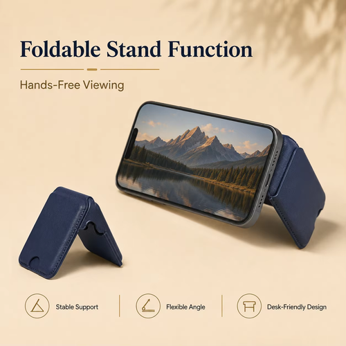 Magnetic Leather Card Holder Foldable Phone Stand, Magsafe Wallet Card Pocket Slim Minimalist ID Credit Card Case for iPhone Mag