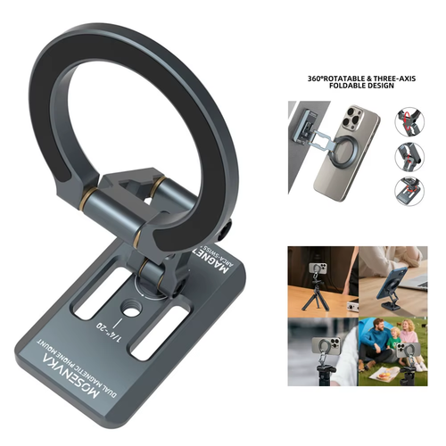 Dual Magnetic Phone Holder Foldable Tripod Phone Mount 1/4'' & ARCA-Swiss Desk Gym/Car/Airplane Stand for Masafe iPhone Android
