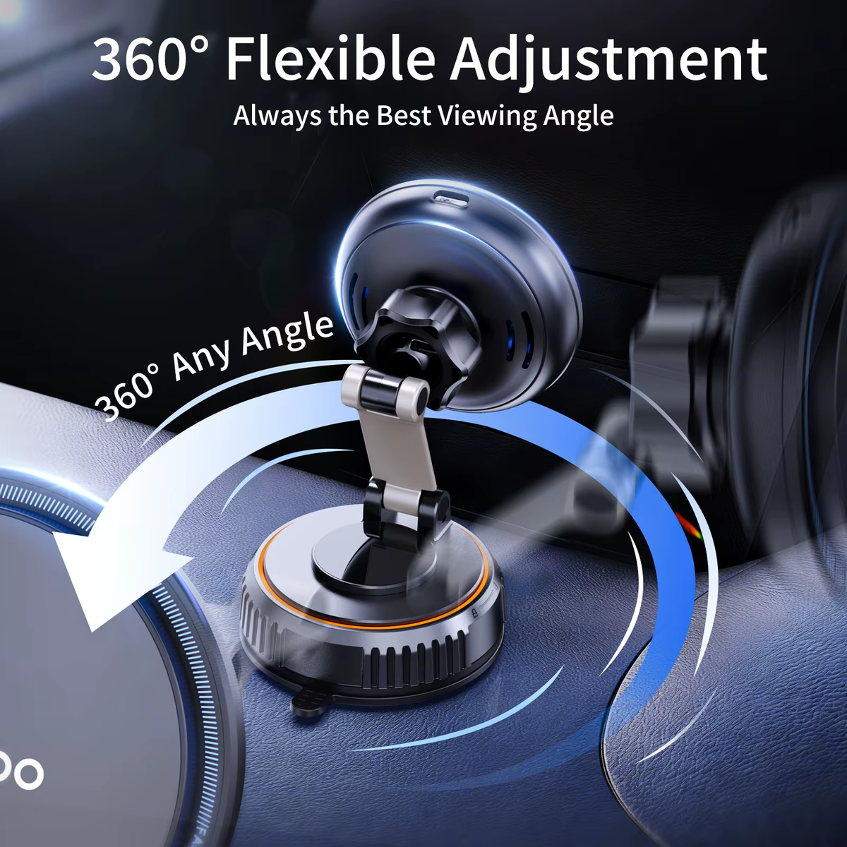 Magnetic 15w Fast Charging Wireless Phone Charger Car Holder Built-in Fan Vacuum Suction Cup 360° Rotation For IPhone17 16 15Pro