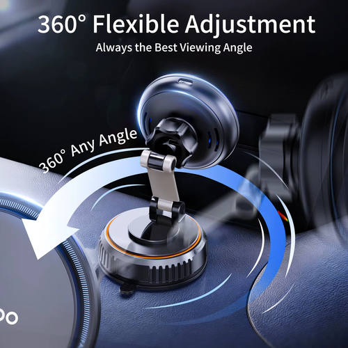 Magnetic 15w Fast Charging Wireless Phone Charger Car Holder Built-in Fan Vacuum Suction Cup 360° Rotation For IPhone17 16 15Pro
