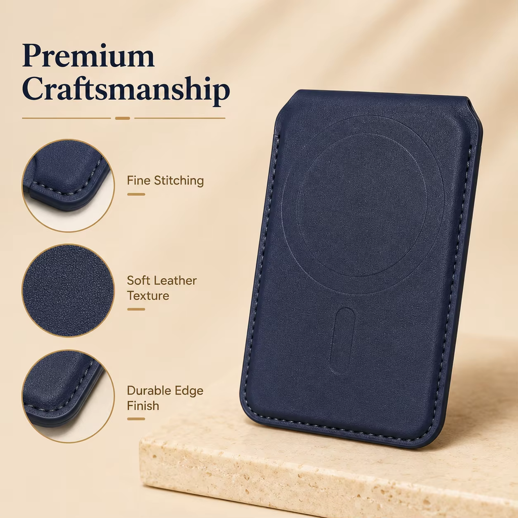 Magnetic Leather Card Holder Foldable Phone Stand, Magsafe Wallet Card Pocket Slim Minimalist ID Credit Card Case for iPhone Mag