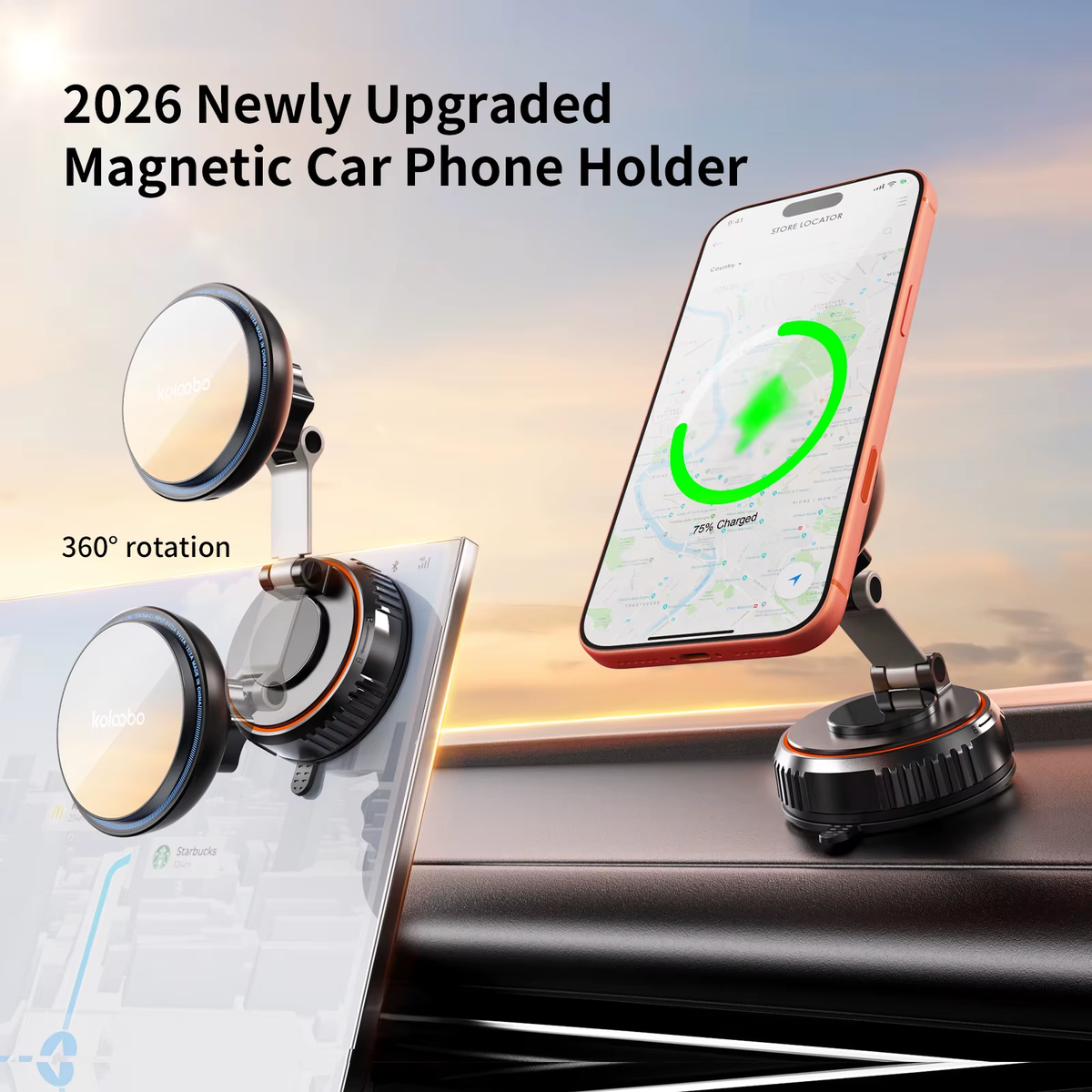 Magnetic 15w Fast Charging Wireless Phone Charger Car Holder Built-in Fan Vacuum Suction Cup 360° Rotation For IPhone17 16 15Pro