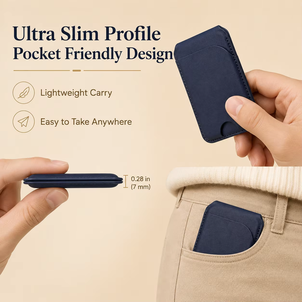 Magnetic Leather Card Holder Foldable Phone Stand, Magsafe Wallet Card Pocket Slim Minimalist ID Credit Card Case for iPhone Mag