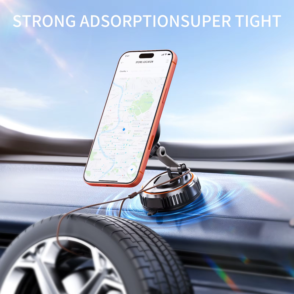 Magnetic 15w Fast Charging Wireless Phone Charger Car Holder Built-in Fan Vacuum Suction Cup 360° Rotation For IPhone17 16 15Pro