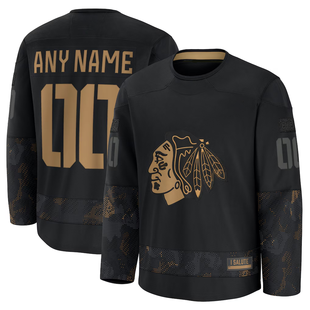 My Store Custom C.Blackhawks Black 2024 Military Appreciation Practice Jerseys