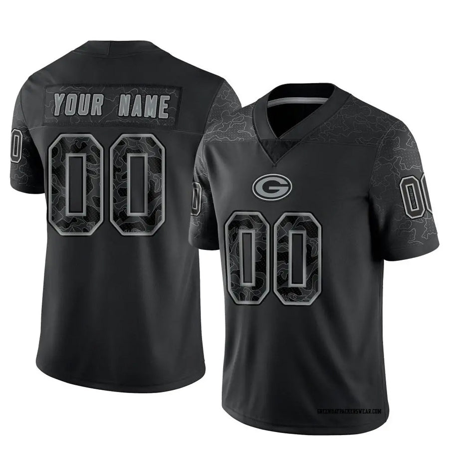 My Store Custom GB.Packers Black REFLECTIVE Limited Stitched Jerseys
