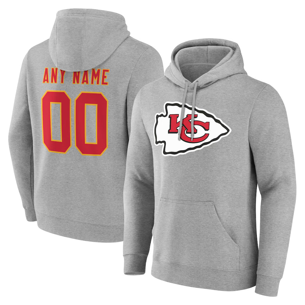 My Store Custom KC.Chiefs Gray Pullover Hoodies Limited Any Name & Numbers Stitched Jerseys