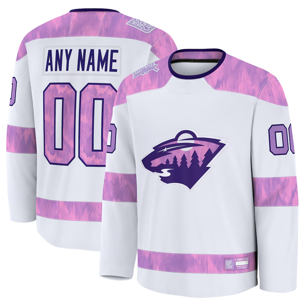 My Store Custom M.Wild White 2024 Hockey Fights Cancer Practice Jerseys