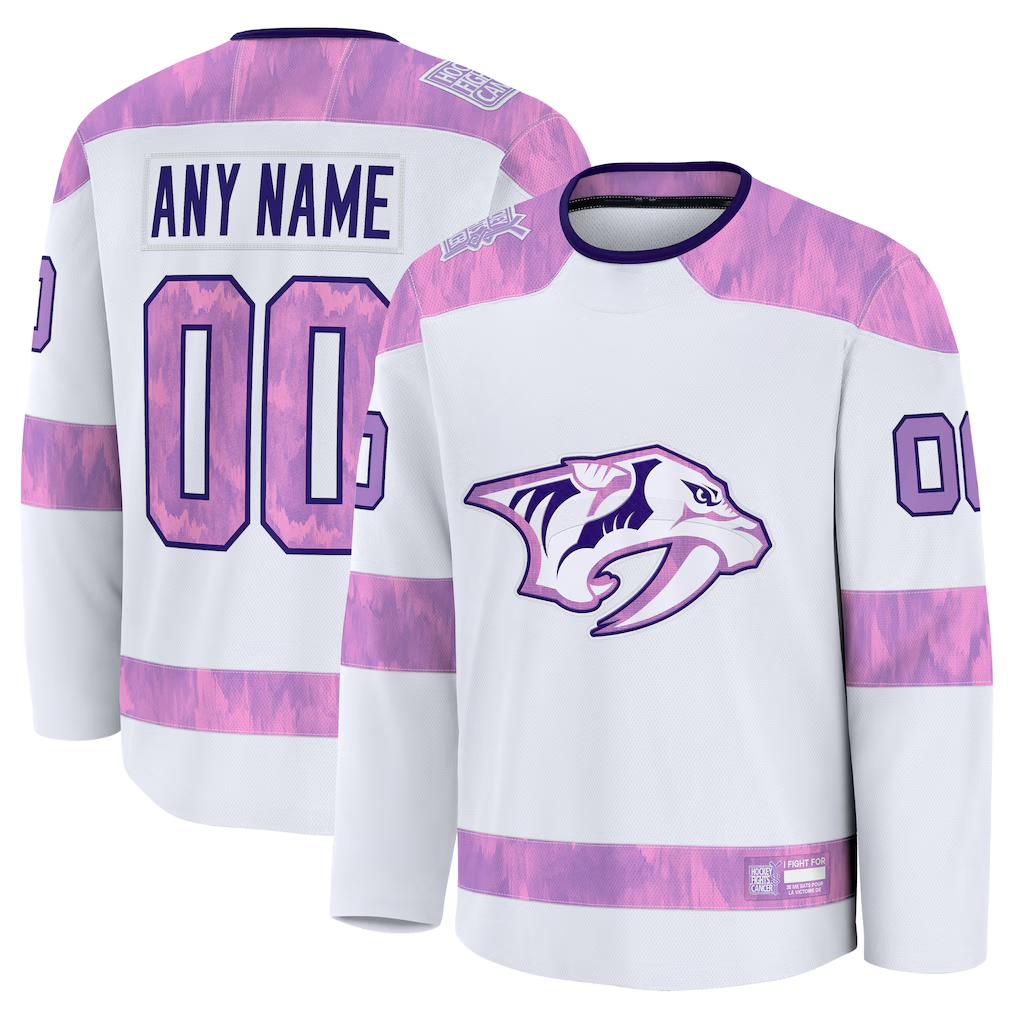 My Store Custom N.Predators White 2024 Hockey Fights Cancer Practice Jerseys