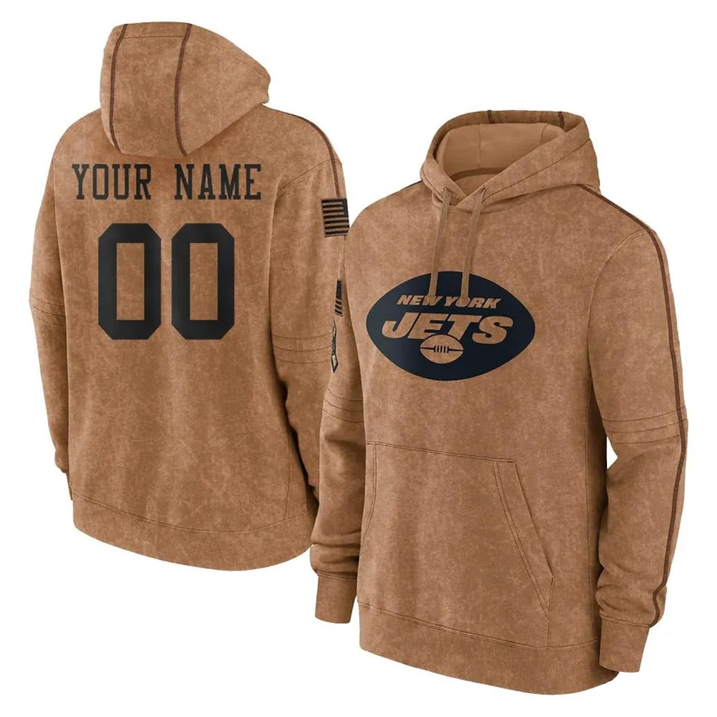 My Store Custom NY.Jets Brown Salute to Service Pullover Hoodies Limited Game Any Name & Numbers Stitched Jerseys