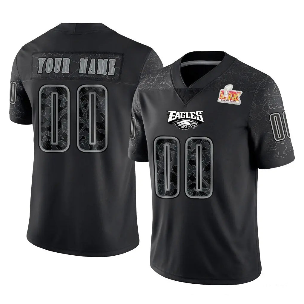 My Store Custom P.Eagles Black Fashion Super Bowl LIX Home Game Any Name & Numbers Stitched Jerseys