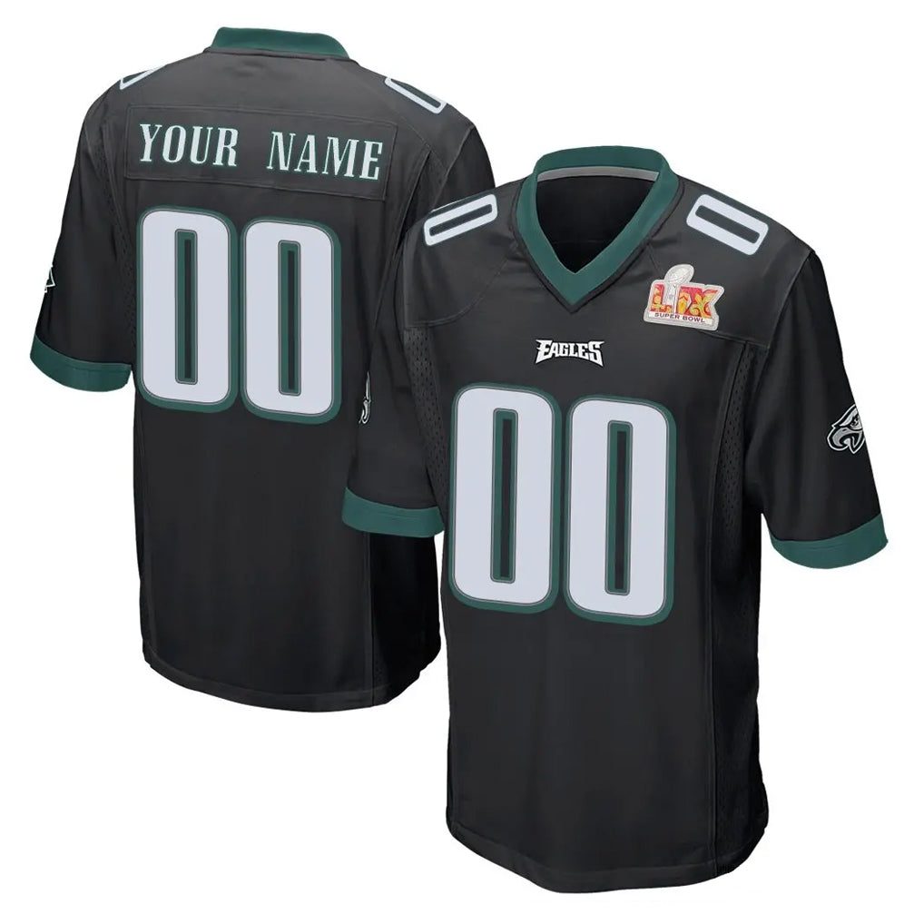 My Store Custom P.Eagles Black Super Bowl LIX Home Game Any Name & Numbers Stitched Jerseys
