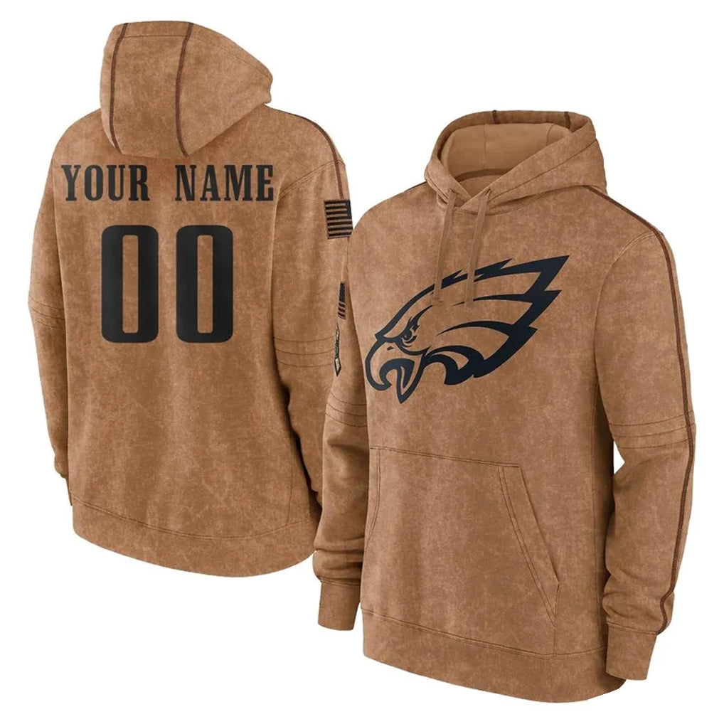 My Store Custom P.Eagles Brown Salute to Service Pullover Hoodies Limited Game Any Name & Numbers Stitched Jerseys