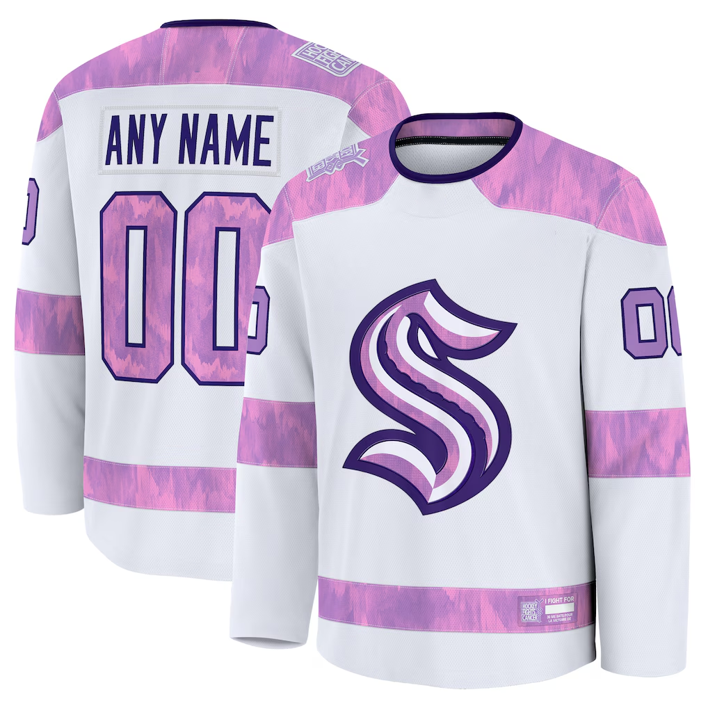 My Store Custom S.Kraken White 2024 Hockey Fights Cancer Practice Jerseys